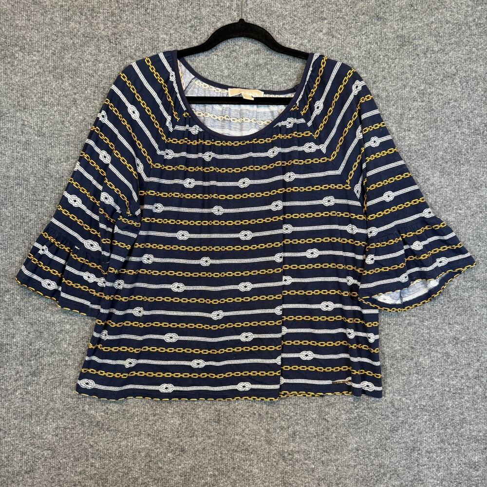 Michael Kors Shirt Womens XL Navy Short‎ Sleeve Blouse Stretch Plus Size